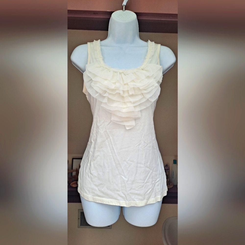 NWOT Brand New Ann Taylor Ruffle Tank Top Ruffle Blouse Sleeveless Tunic Sheer M